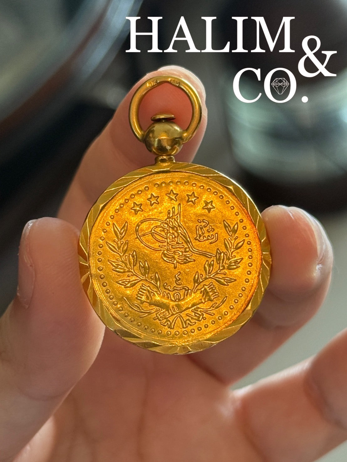 Turkiye Ottoman AH1327 Gold 100 Kurush Coin Pendant with Peranakan Style Frame. Kebaya Jewelry / Peranakan Nyonya Jewelry