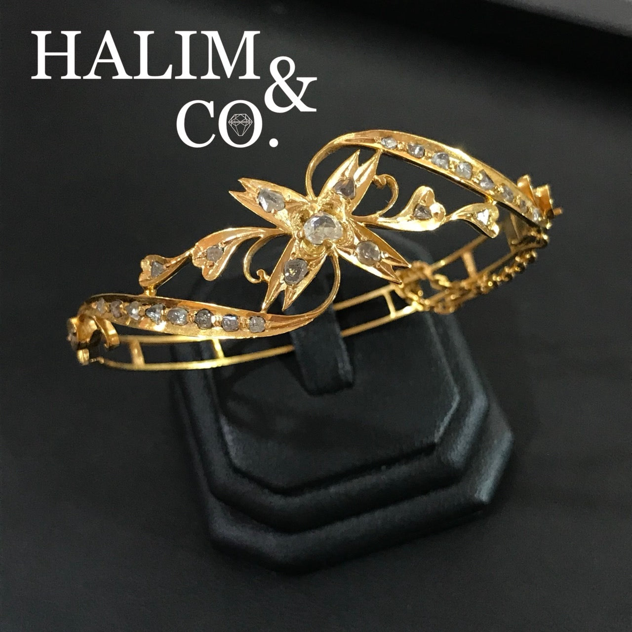 Antique Gold Bracelet With Polki Diamond. Kebaya Jewelry / Peranakan Nyonya Jewelry