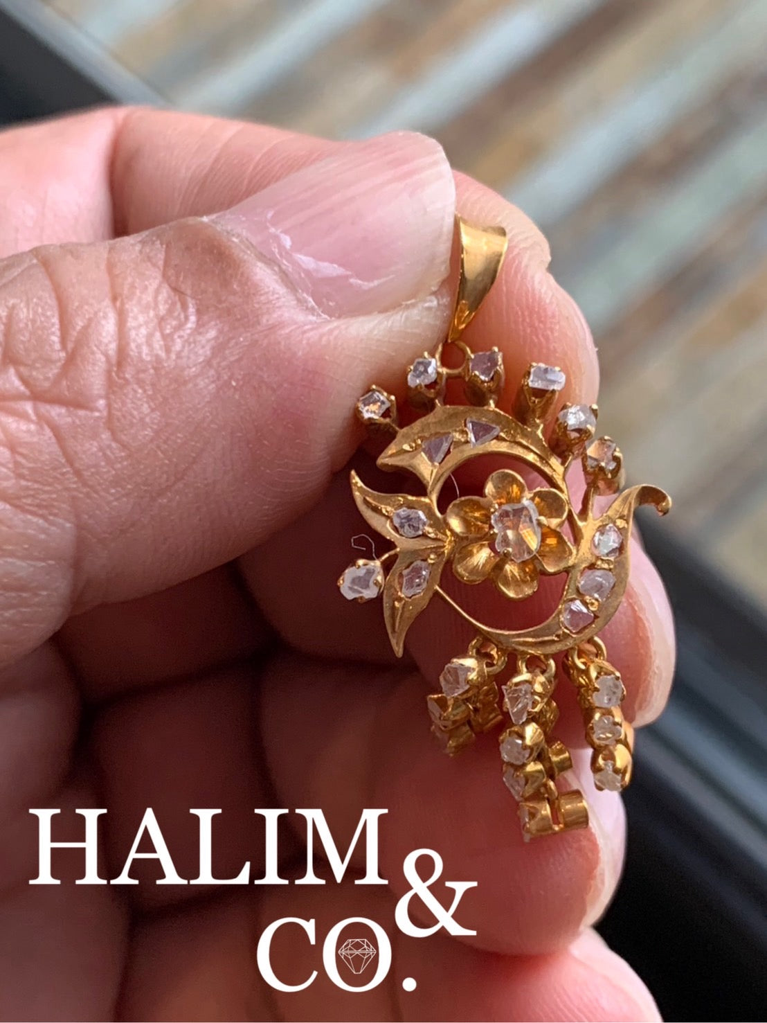 Antique Polki Diamond Pendant. Kebaya Jewelry / Peranakan Nyonya Jewelry