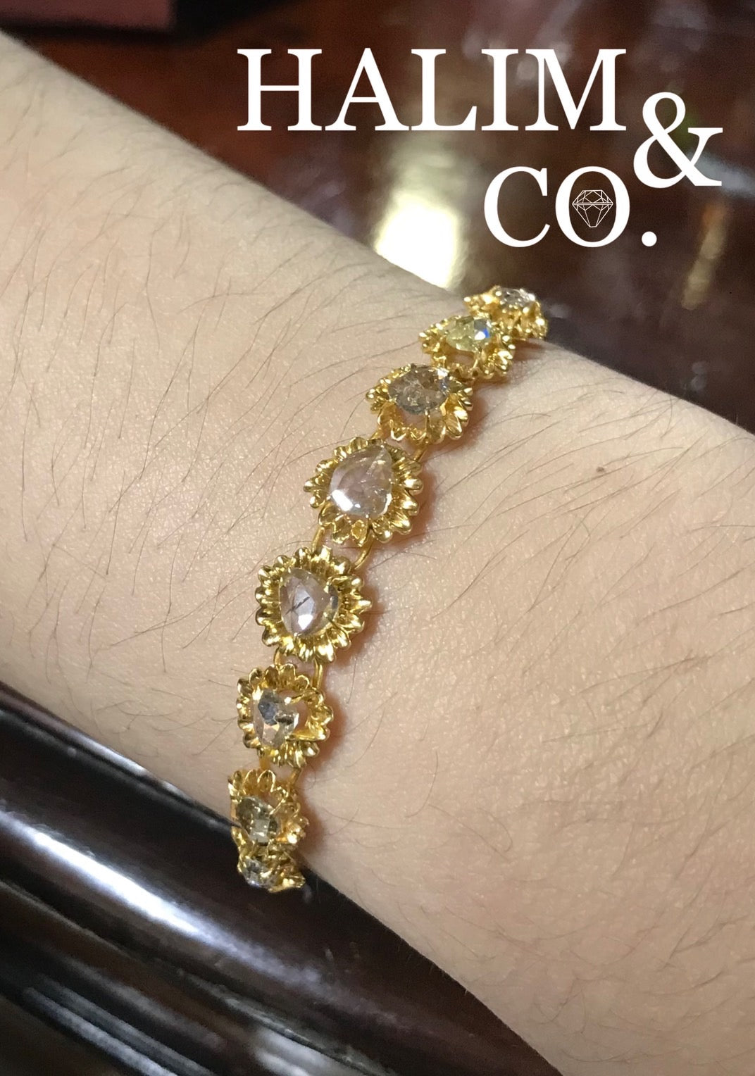 Antique Rose Cut Diamond Flower Bracelet With 18k Gold. Kebaya Jewelry / Peranakan Nyonya Jewelry