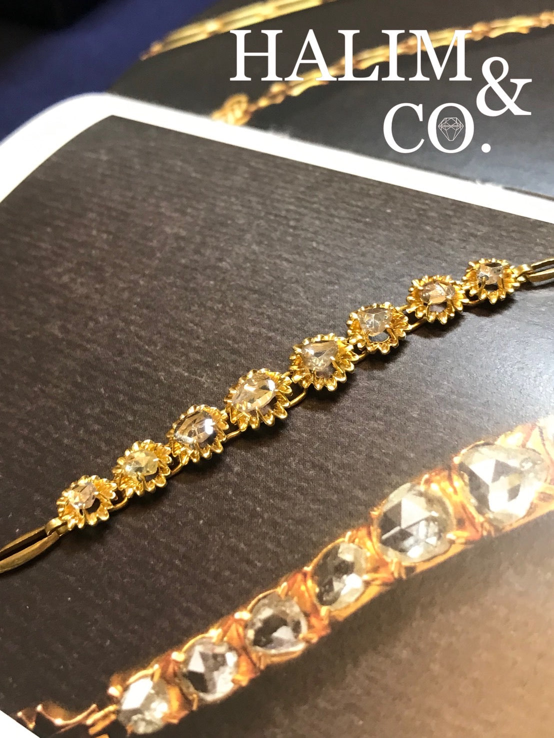 Antique Rose Cut Diamond Flower Bracelet With 18k Gold. Kebaya Jewelry / Peranakan Nyonya Jewelry