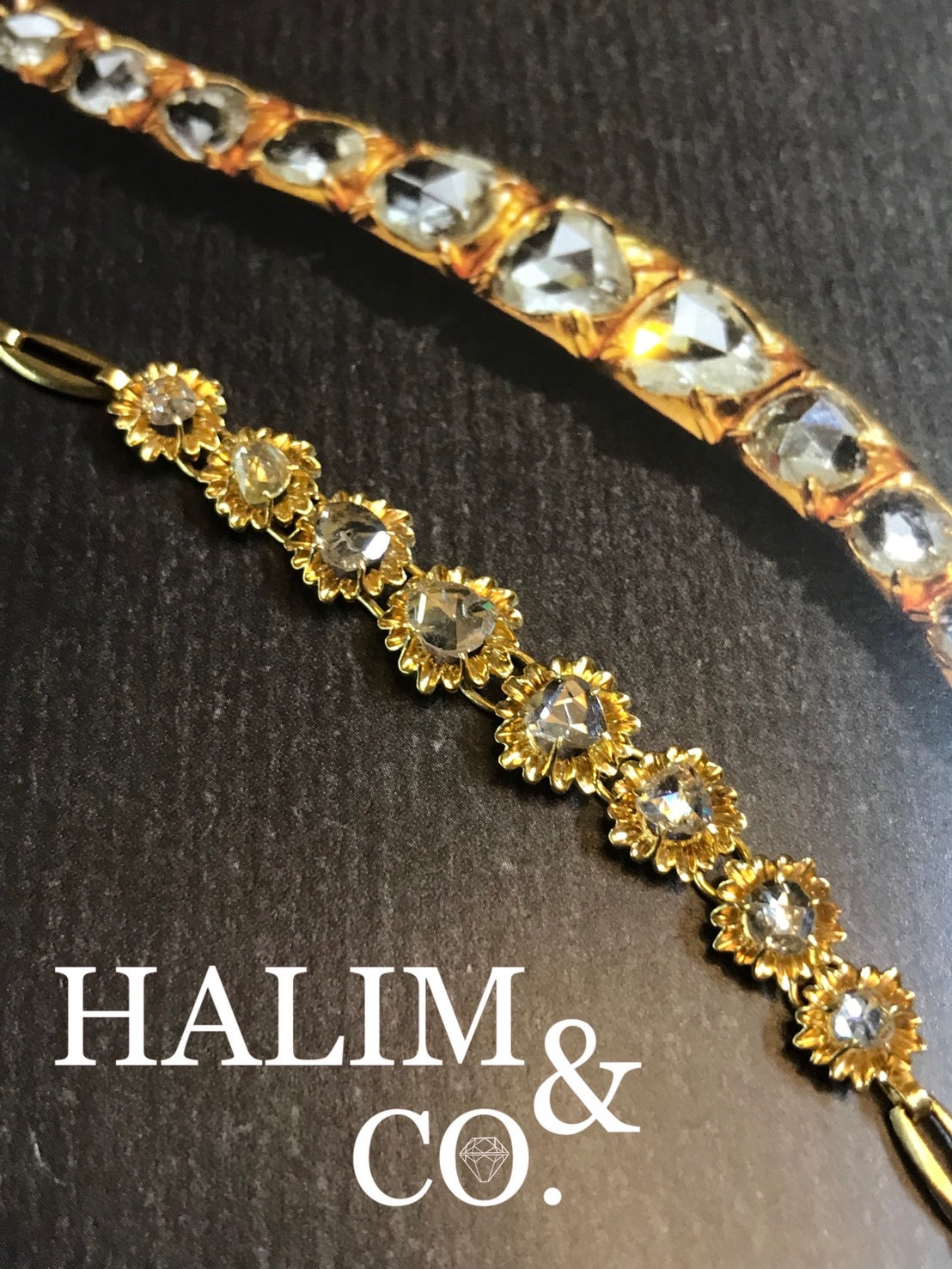 Antique Rose Cut Diamond Flower Bracelet With 18k Gold. Kebaya Jewelry / Peranakan Nyonya Jewelry