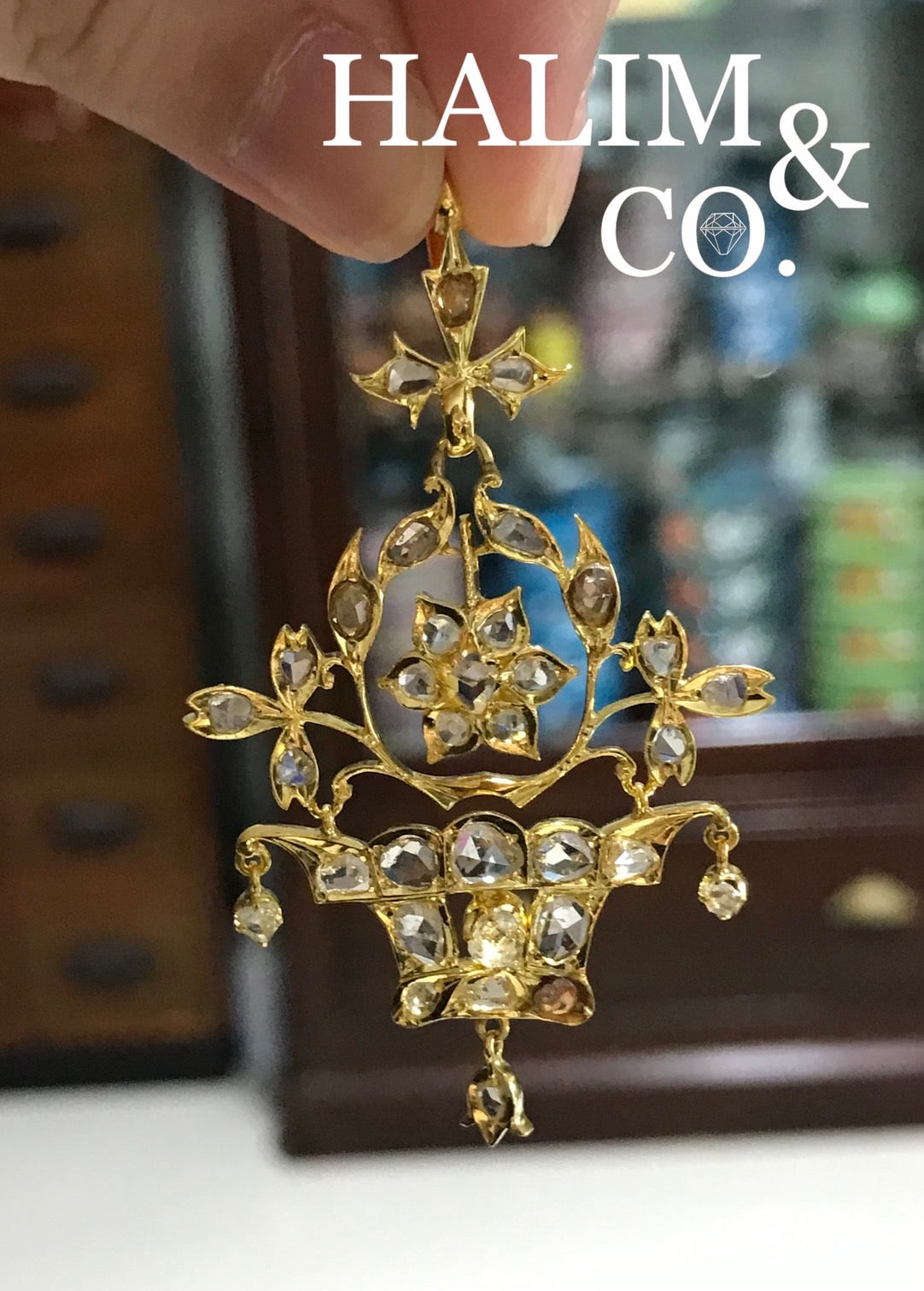 Antique Rose Cut Diamond Pendant With 18k Gold. Kebaya Jewelry / Peranakan Nyonya Jewelry