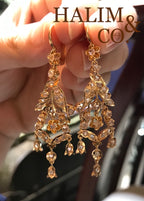 Antique Polki Diamond Bird Chandelier Earrings With 14k Gold. Kebaya Jewelry / Peranakan Nyonya Jewelry
