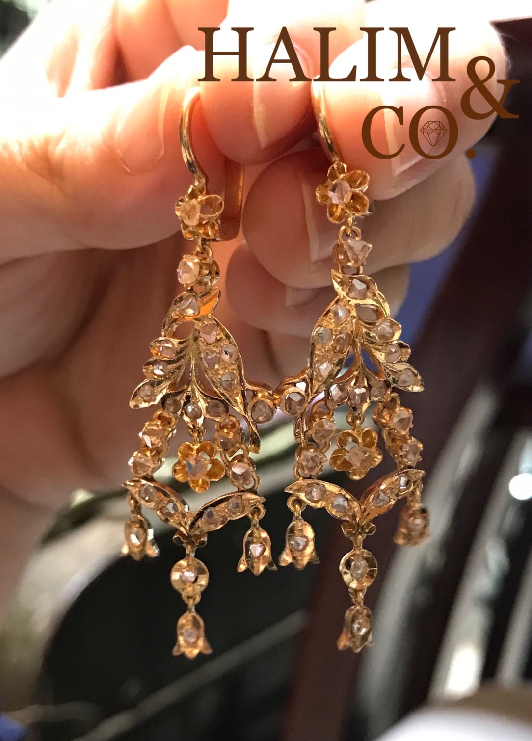 Antique Polki Diamond Bird Chandelier Earrings With 14k Gold. Kebaya Jewelry / Peranakan Nyonya Jewelry