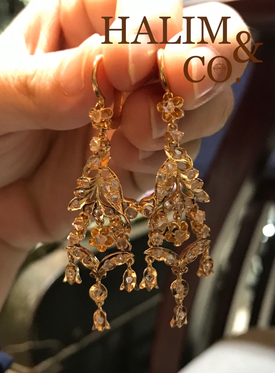 Antique Polki Diamond Bird Chandelier Earrings With 14k Gold. Kebaya Jewelry / Peranakan Nyonya Jewelry