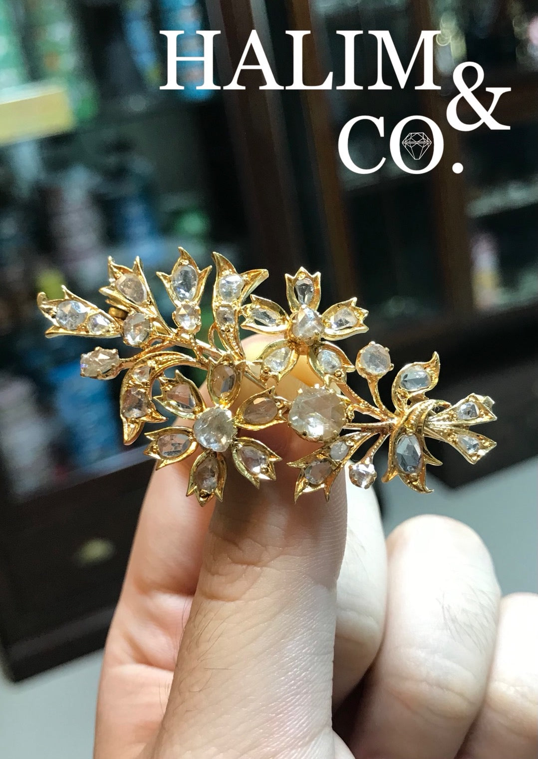 Antique Rose Cut Diamond Flower Brooch. Kebaya Jewelry / Peranakan Nyonya Jewelry