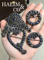 Antique Blue Sapphire Kerosang Nyonya Brooches Set With Silver. Kebaya Jewelry / Peranakan Nyonya Jewelry
