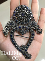 Antique Blue Sapphire Kerosang Nyonya Brooches Set With Silver. Kebaya Jewelry / Peranakan Nyonya Jewelry