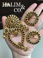 Antique Blue Sapphire Kerosang Thoe Brooches Set. Kebaya Jewelry / Peranakan Nyonya Jewelry