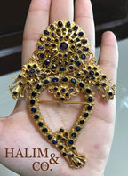 Antique Blue Sapphire Kerosang Thoe Brooches Set. Kebaya Jewelry / Peranakan Nyonya Jewelry