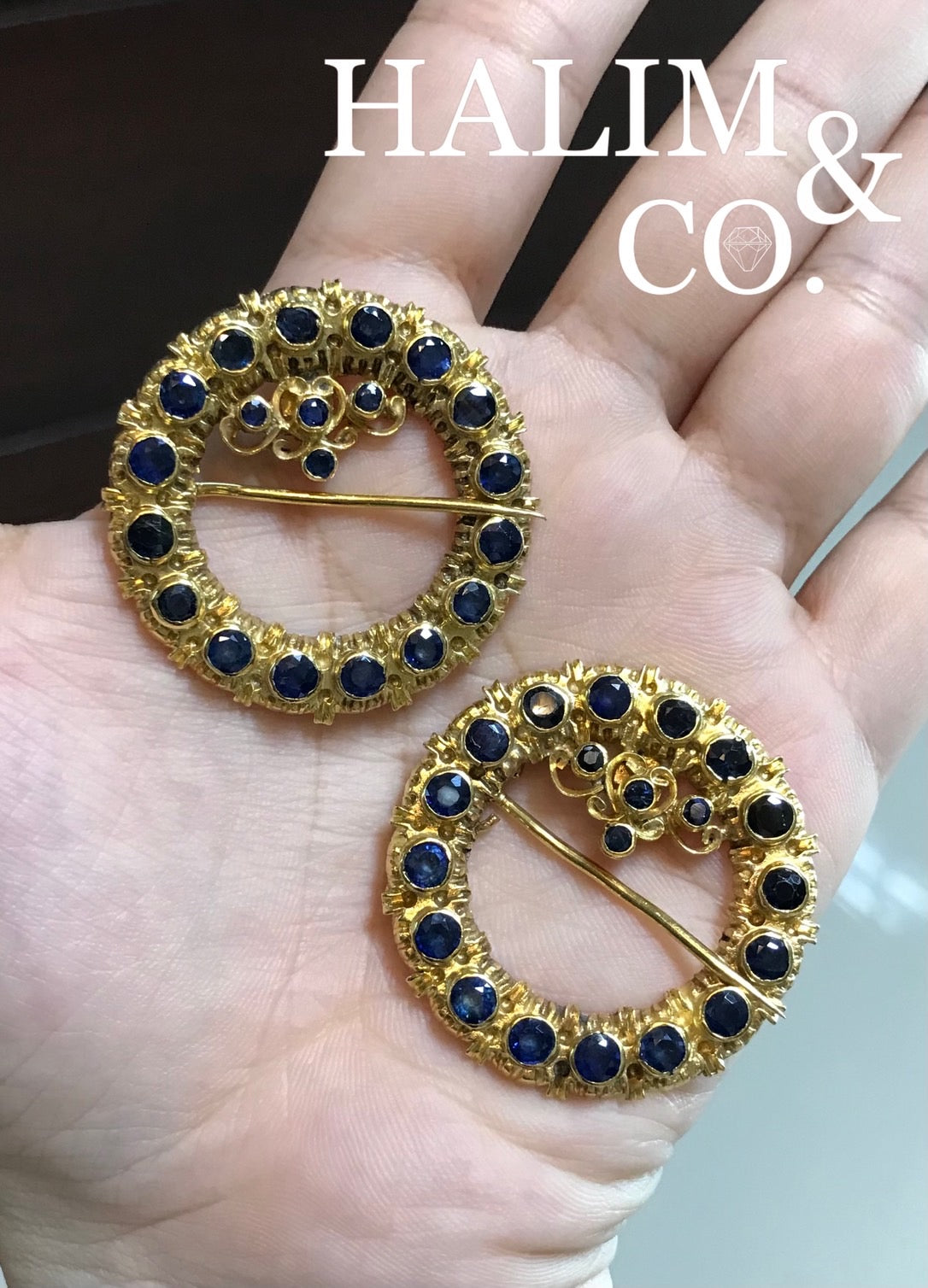 Antique Blue Sapphire Kerosang Thoe Brooches Set. Kebaya Jewelry / Peranakan Nyonya Jewelry