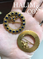 Antique Blue Sapphire Kerosang Thoe Brooches Set. Kebaya Jewelry / Peranakan Nyonya Jewelry