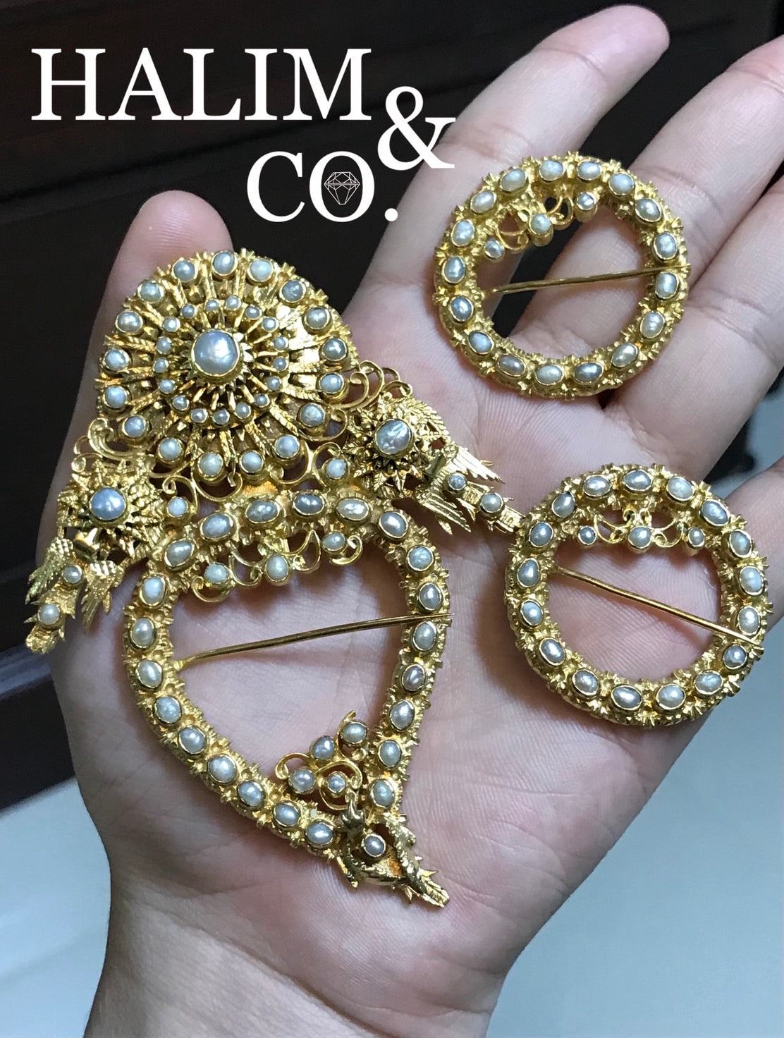 Antique Pearl Kerosang Thoe Brooches Set. Kebaya Jewelry / Peranakan Nyonya Jewelry