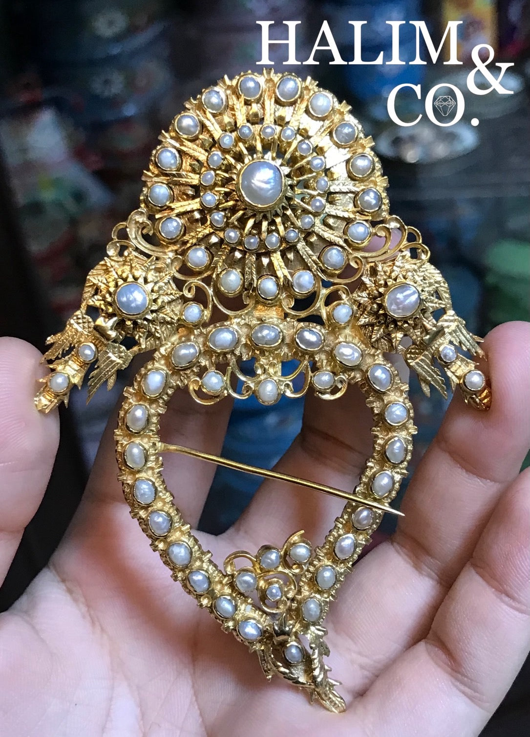 Antique Pearl Kerosang Thoe Brooches Set. Kebaya Jewelry / Peranakan Nyonya Jewelry