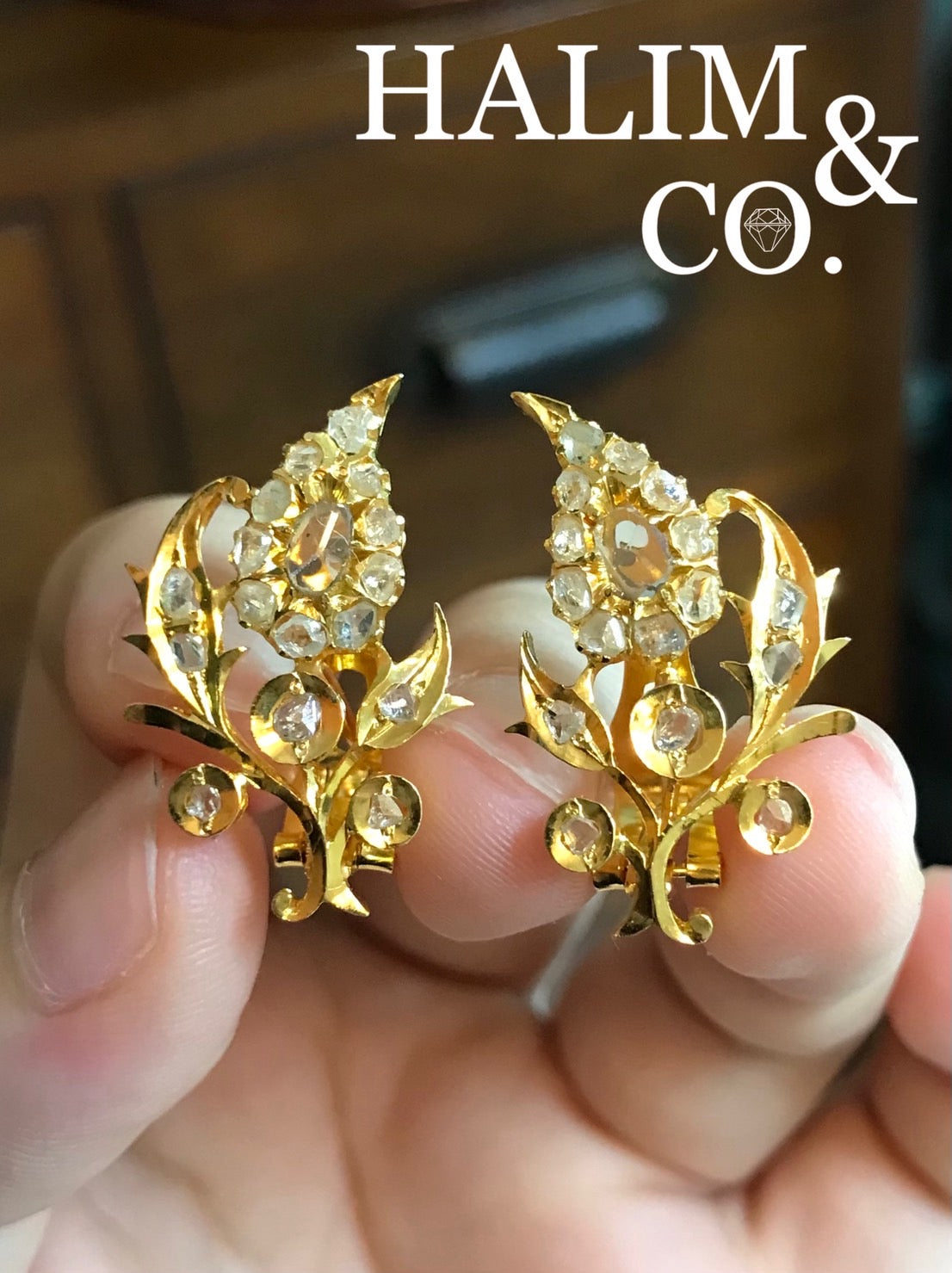 Antique Polki Diamond Phoenix Tail Earrings. Kebaya Jewelry / Peranakan Nyonya Jewelry