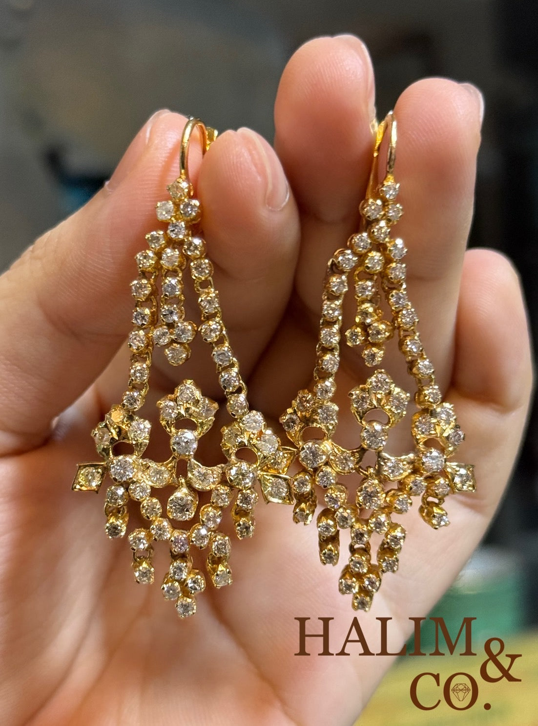 Antique Old Cut Diamond Chandelier Earrings. Kebaya Jewelry / Peranakan Nyonya Jewelry