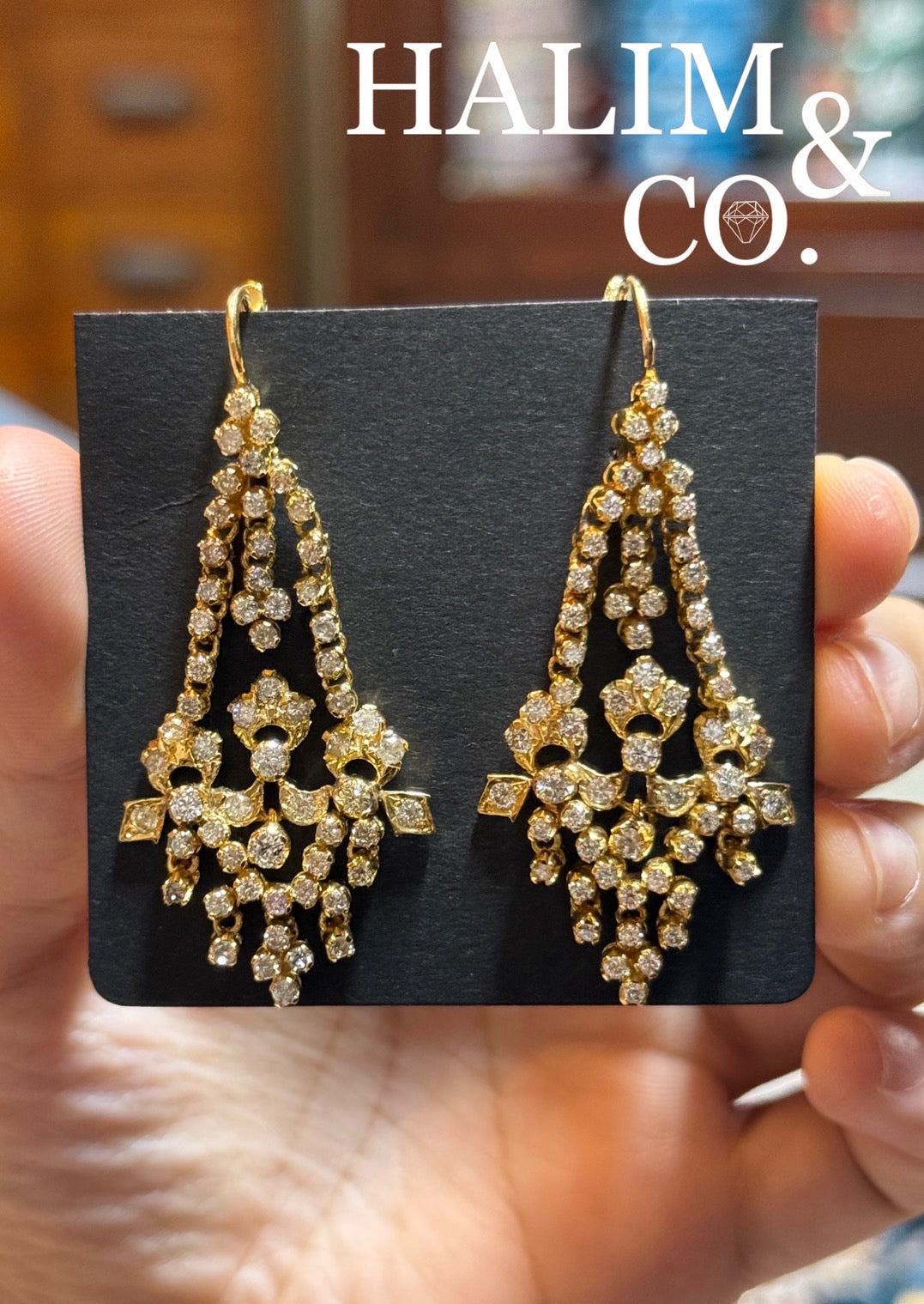 Antique Old Cut Diamond Chandelier Earrings. Kebaya Jewelry / Peranakan Nyonya Jewelry