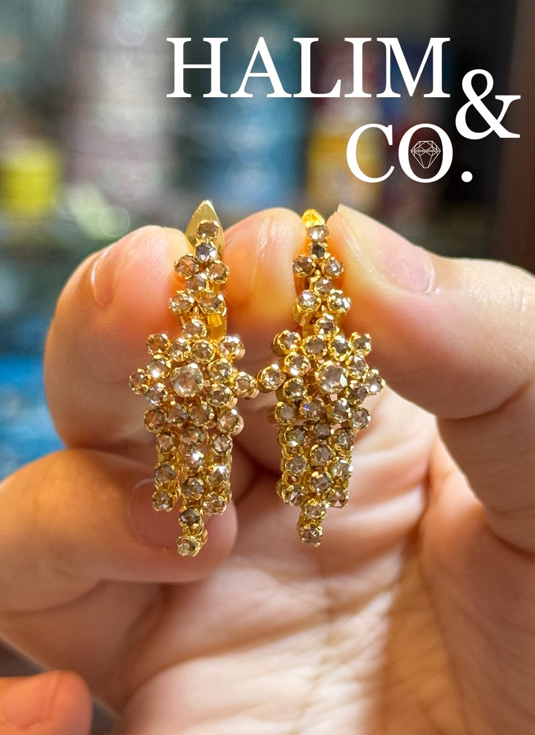 Antique Rose Cut Diamond Dangle Earrings. Kebaya Jewelry / Peranakan Nyonya Jewelry
