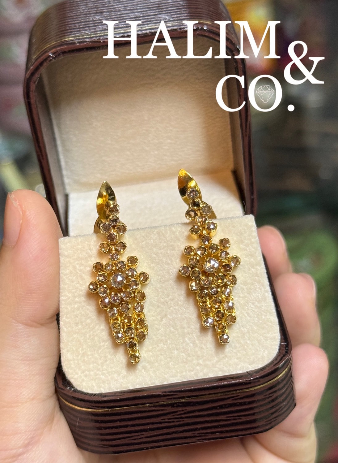 Antique Rose Cut Diamond Dangle Earrings. Kebaya Jewelry / Peranakan Nyonya Jewelry