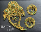 Antique Emerald Kerosang Thoe Brooches Set. Kebaya Jewelry / Peranakan Nyonya Jewelry