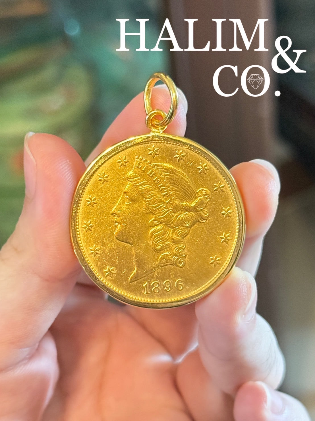 1896 United States 20 dollar Liberty Gold Coin Pendant. Kebaya Jewelry / Peranakan Nyonya Jewelry