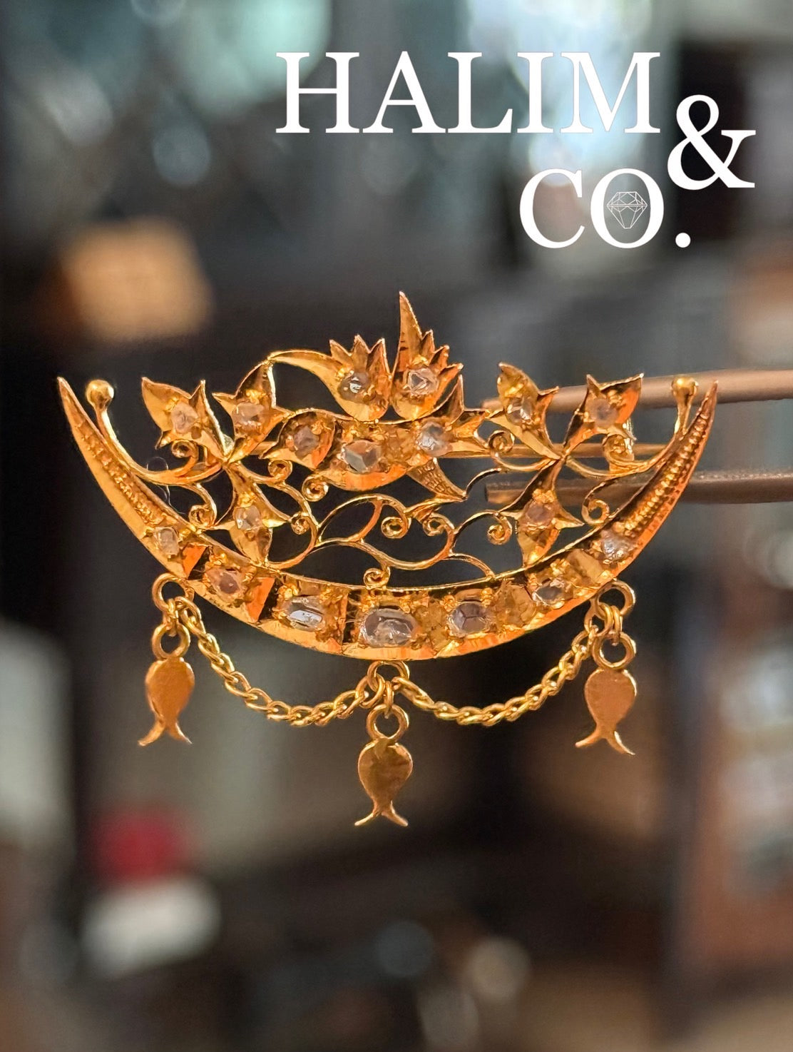 Antique Bird Polki Diamond Brooch With 18k Gold. Kebaya Jewelry / Peranakan Nyonya Jewelry