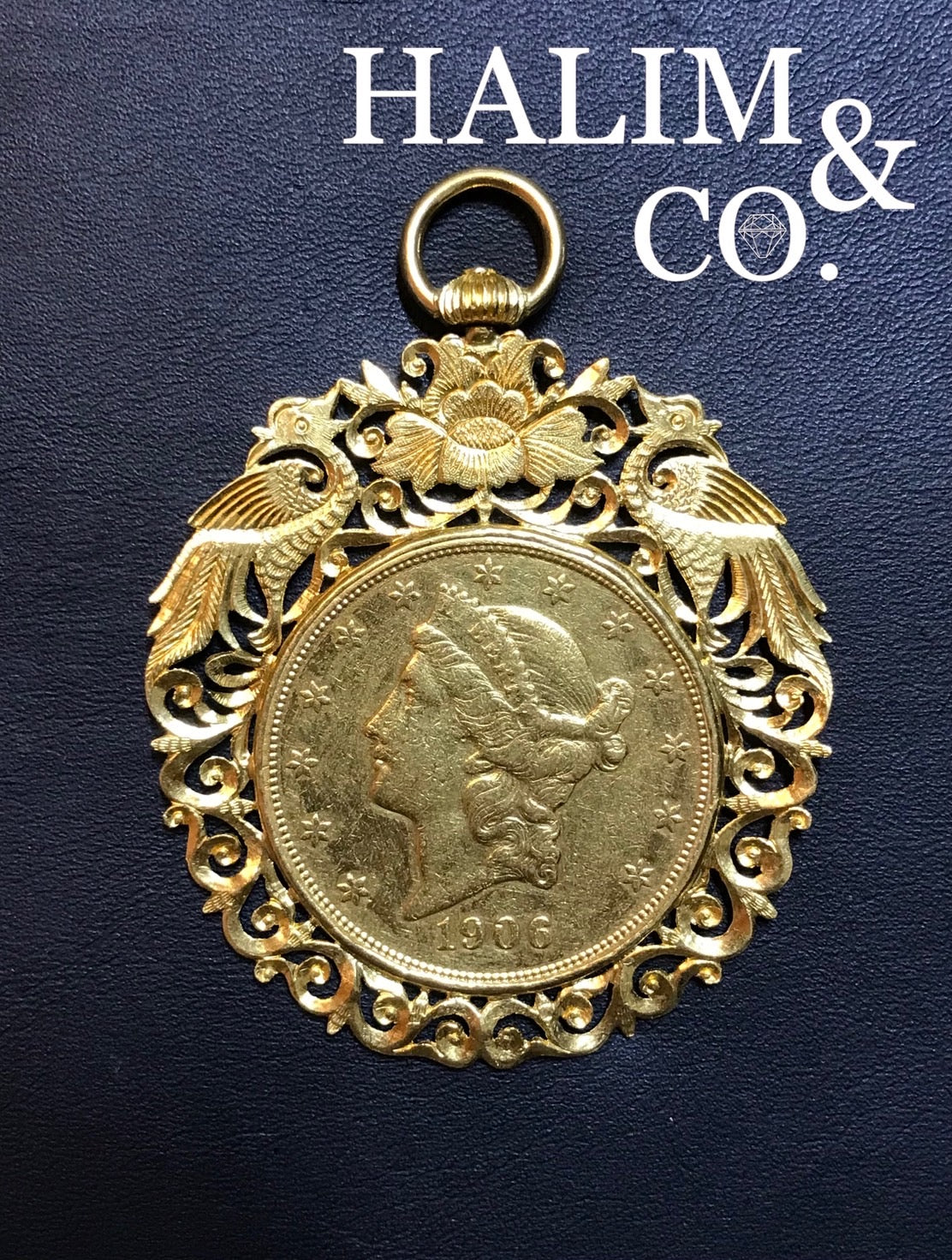 1906 United States 20 dollar Liberty Gold Coin Pendant. Kebaya Jewelry / Peranakan Nyonya Jewelry