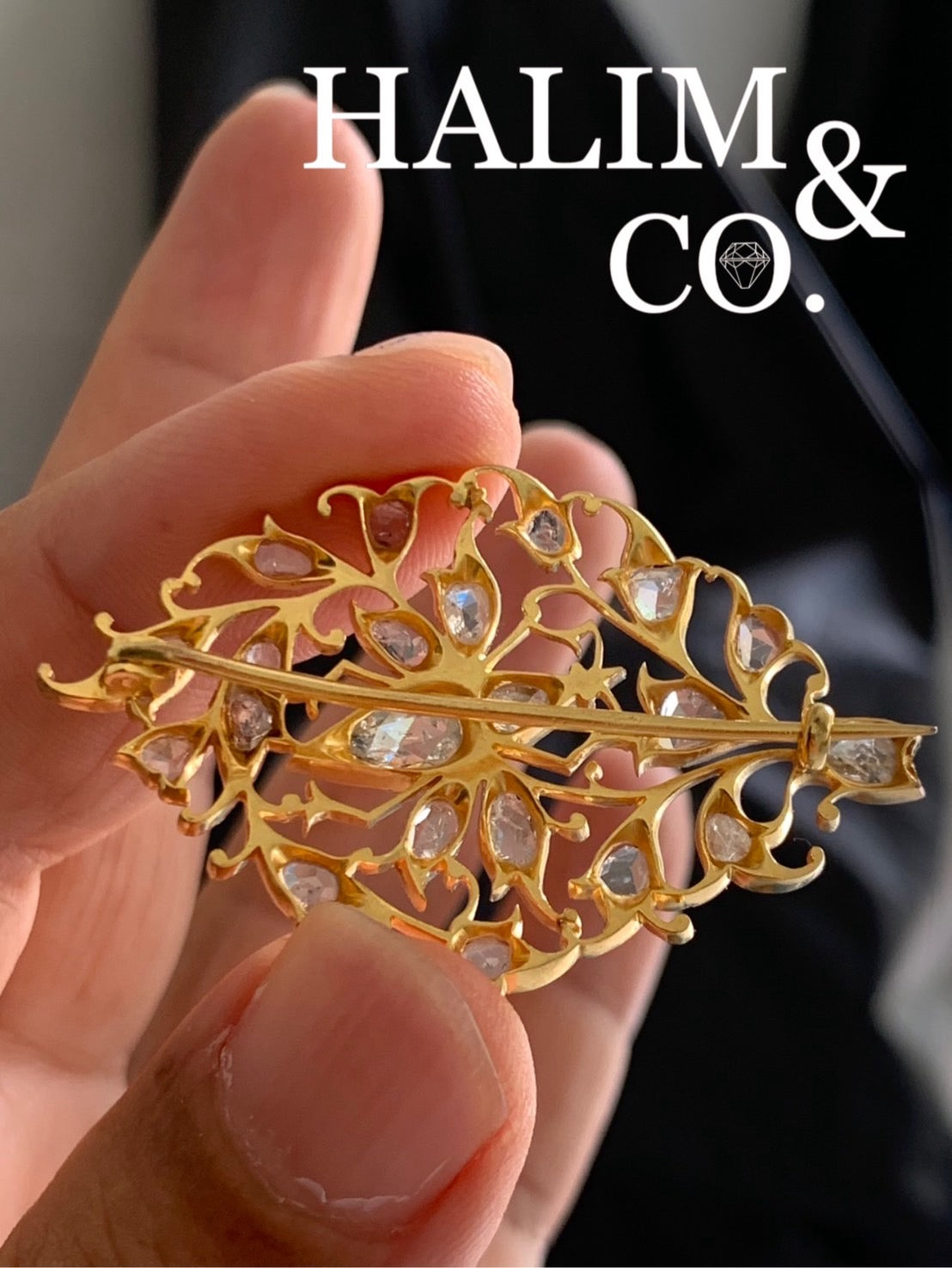 Antique Rose Cut Diamond Brooch With Gold. Kebaya Jewelry / Peranakan Nyonya Jewelry