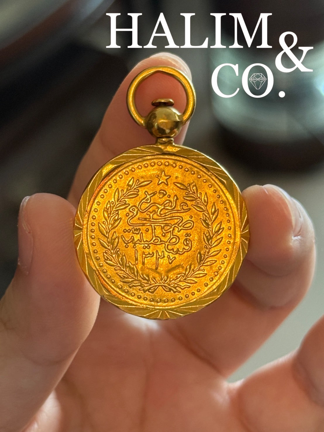 Turkiye Ottoman AH1327 Gold 100 Kurush Coin Pendant with Peranakan Style Frame. Kebaya Jewelry / Peranakan Nyonya Jewelry