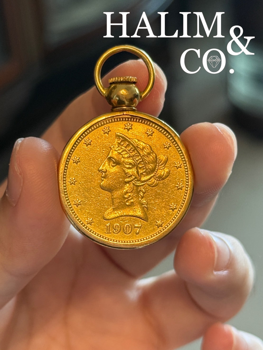 1907 United States 10 dollar Liberty Gold Coin Pendant. Kebaya Jewelry / Peranakan Nyonya Jewelry