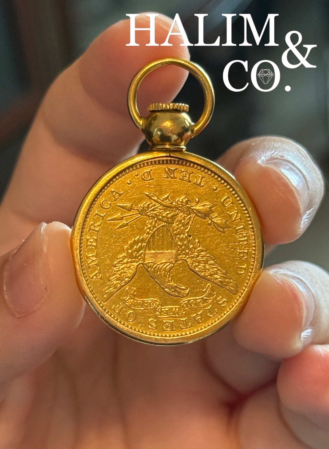 1907 United States 10 dollar Liberty Gold Coin Pendant. Kebaya Jewelry / Peranakan Nyonya Jewelry