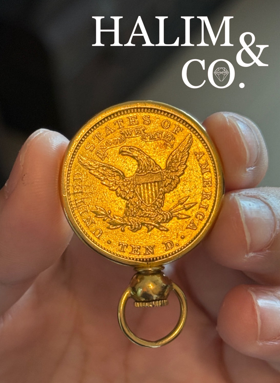 1907 United States 10 dollar Liberty Gold Coin Pendant. Kebaya Jewelry / Peranakan Nyonya Jewelry