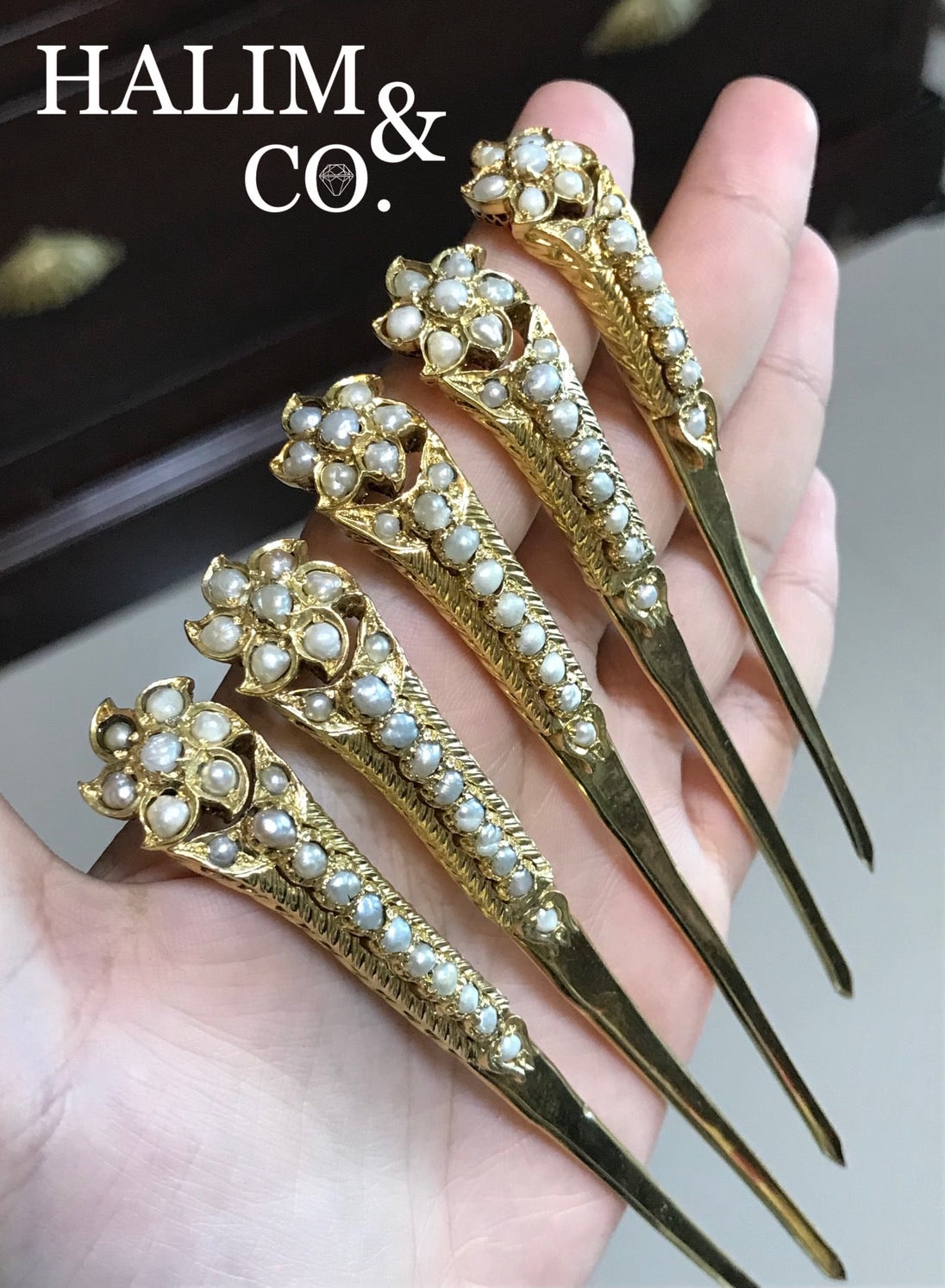 A Set Of Five Antique Pearl Hairpin. Kebaya Jewelry / Peranakan Nyonya Jewelry