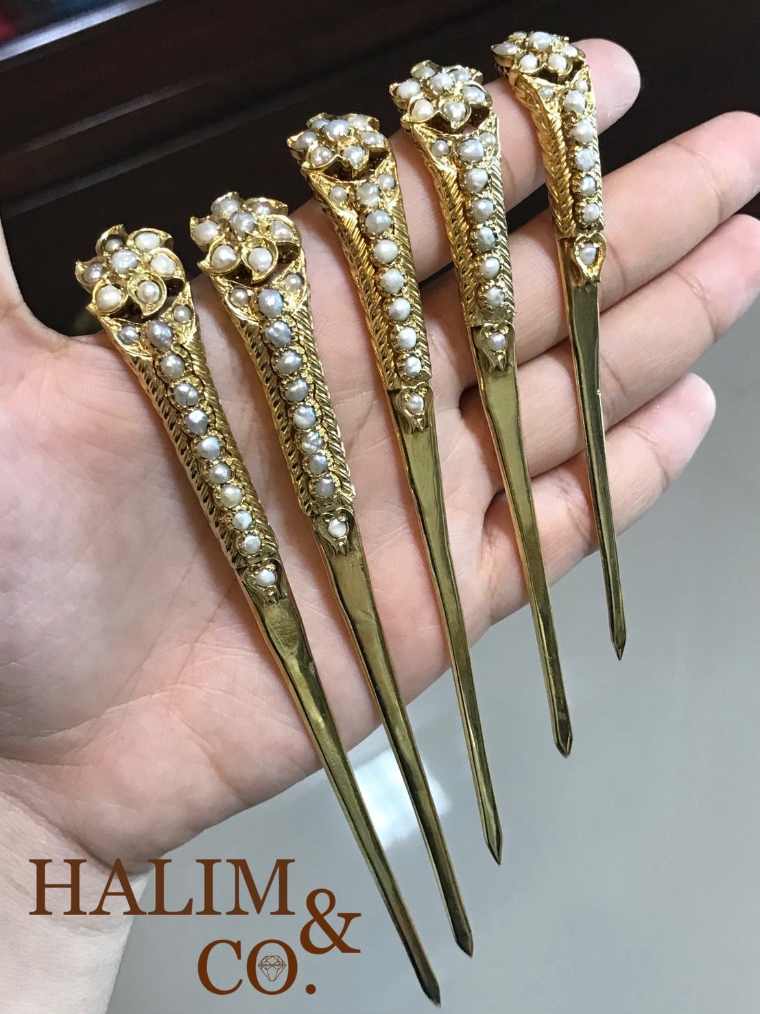 A Set Of Five Antique Pearl Hairpin. Kebaya Jewelry / Peranakan Nyonya Jewelry