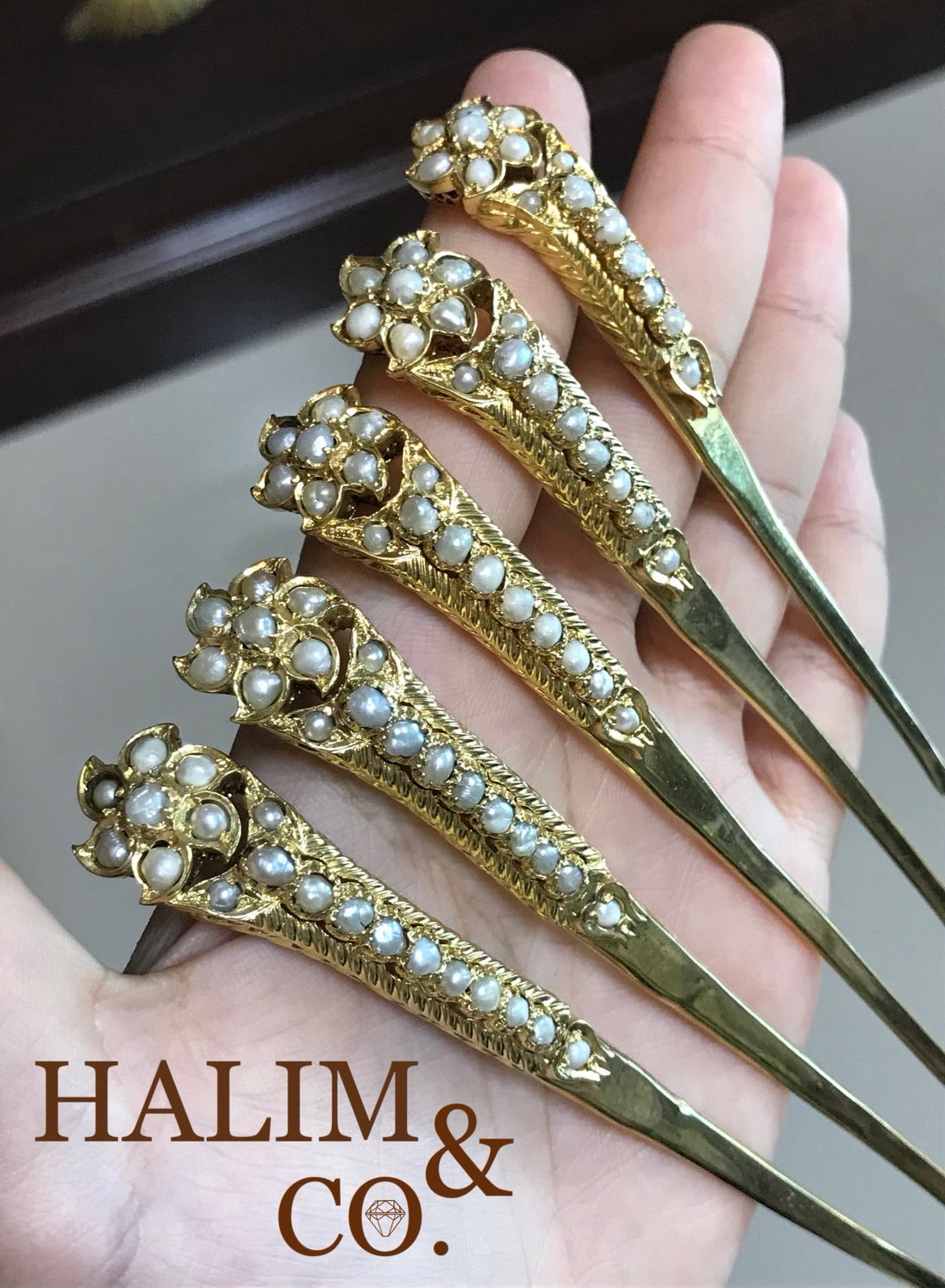 A Set Of Five Antique Pearl Hairpin. Kebaya Jewelry / Peranakan Nyonya Jewelry