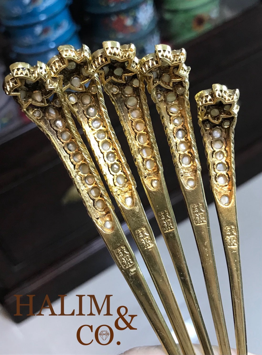 A Set Of Five Antique Pearl Hairpin. Kebaya Jewelry / Peranakan Nyonya Jewelry