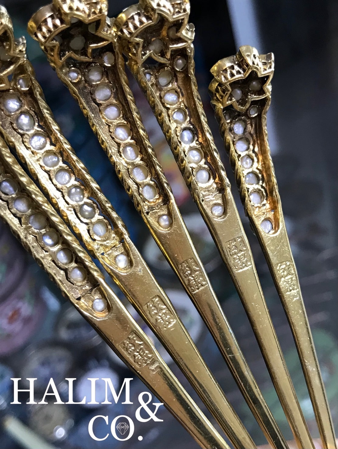 A Set Of Five Antique Pearl Hairpin. Kebaya Jewelry / Peranakan Nyonya Jewelry
