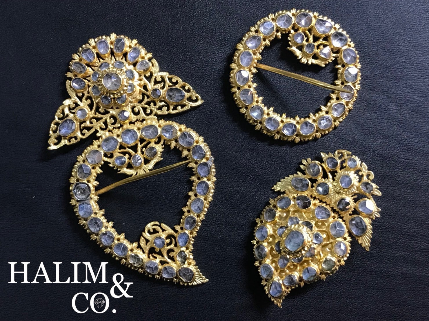 A gorgeous set of three antique zircon brooches set. Kebaya Jewelry / Peranakan Nyonya Jewelry Kebaya Jewelry / Peranakan Nyonya Jewelry