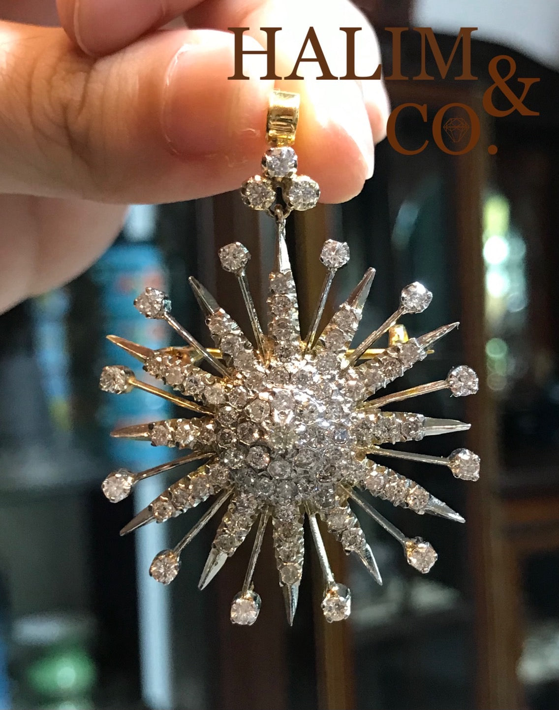 Star Brilliant Cut Diamond Brooch/Pendant With Gold. Kebaya Jewelry / Peranakan Nyonya Jewelry