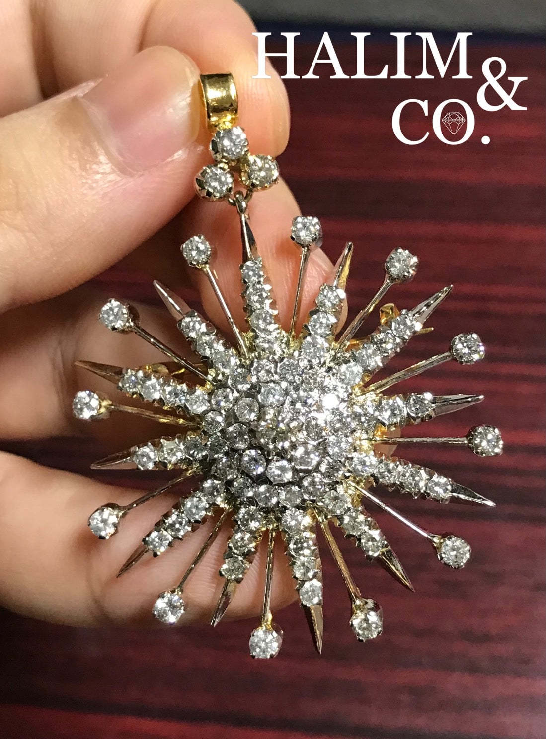 Star Brilliant Cut Diamond Brooch/Pendant With Gold. Kebaya Jewelry / Peranakan Nyonya Jewelry