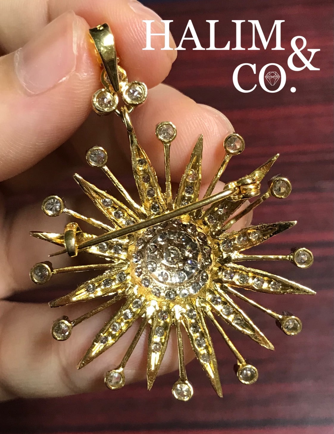 Star Brilliant Cut Diamond Brooch/Pendant With Gold. Kebaya Jewelry / Peranakan Nyonya Jewelry