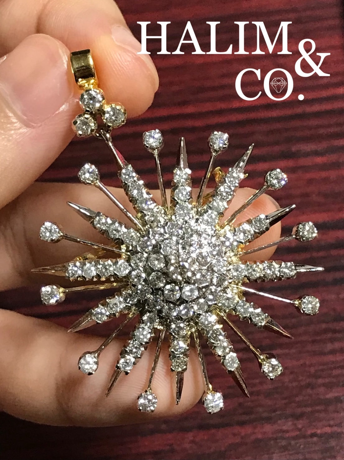 Star Brilliant Cut Diamond Brooch/Pendant With Gold. Kebaya Jewelry / Peranakan Nyonya Jewelry