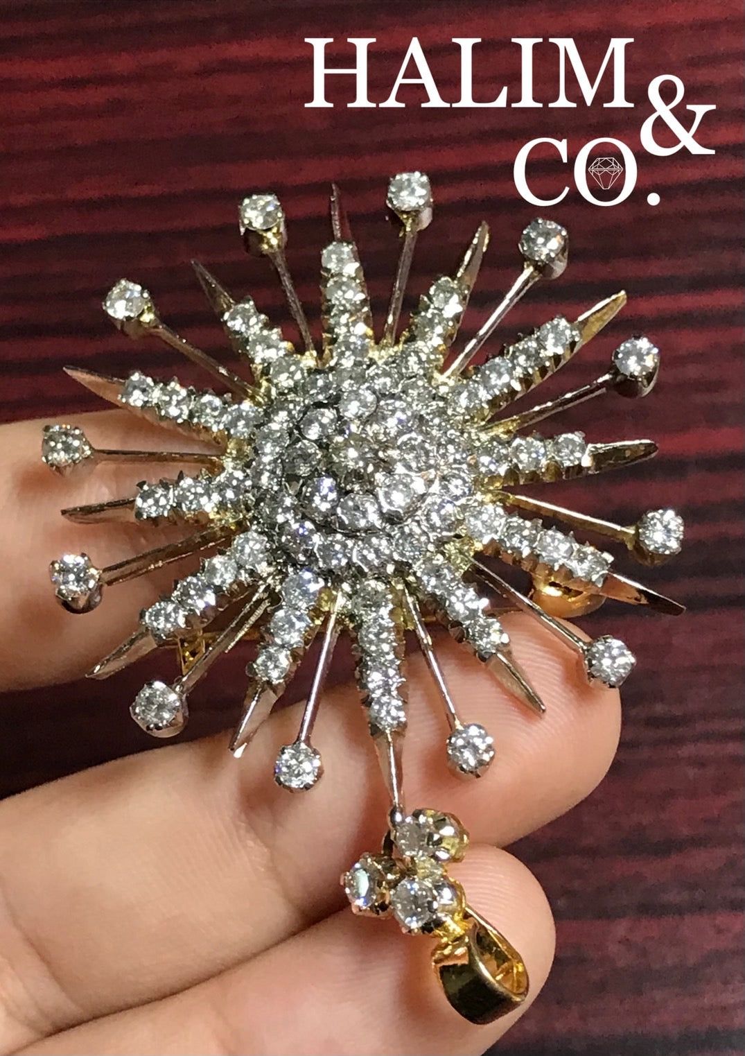 Star Brilliant Cut Diamond Brooch/Pendant With Gold. Kebaya Jewelry / Peranakan Nyonya Jewelry