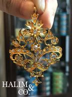 Antique Polki Diamond Flower Pendant With 14k Gold. Kebaya Jewelry / Peranakan Nyonya Jewelry