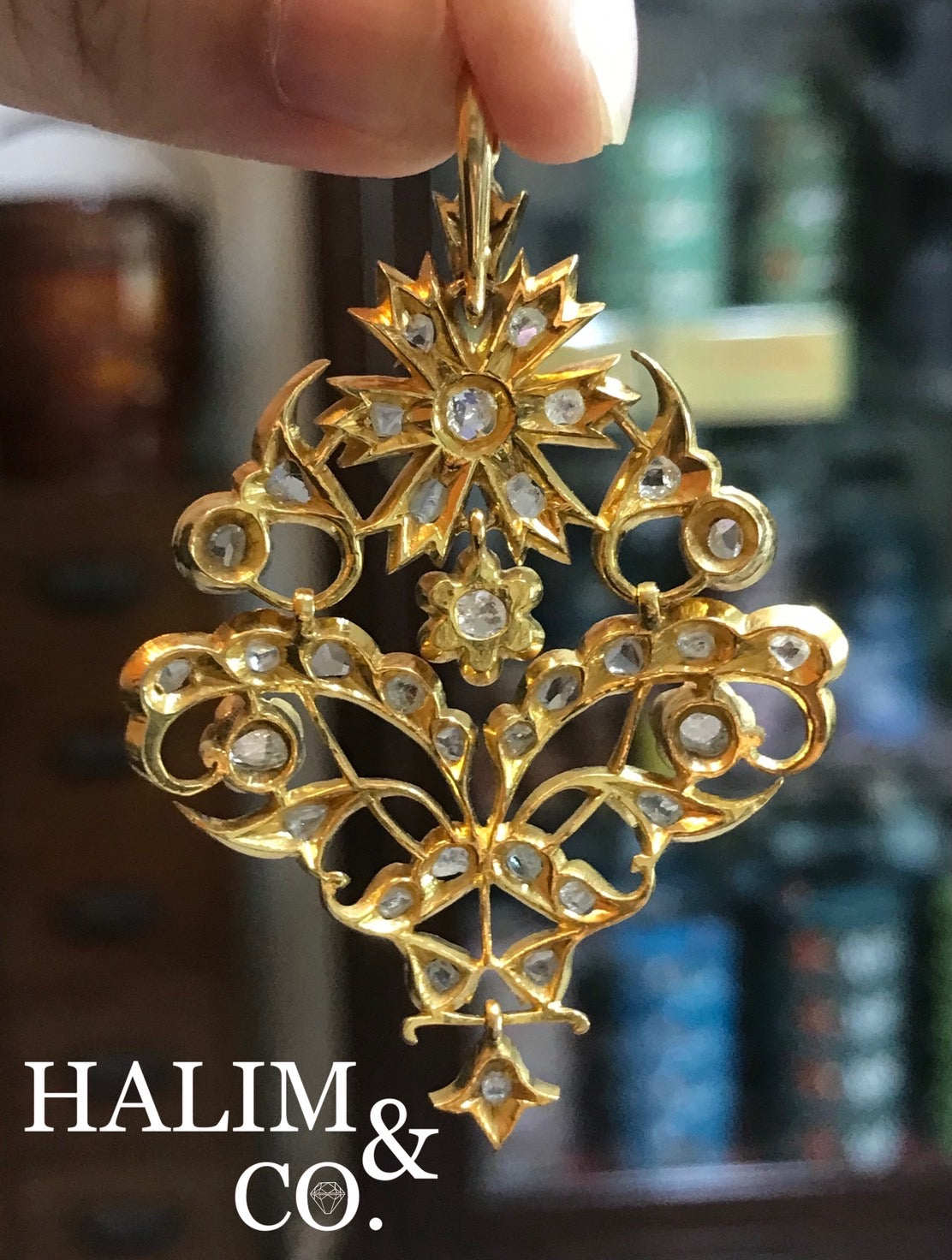 Antique Polki Diamond Flower Pendant With 14k Gold. Kebaya Jewelry / Peranakan Nyonya Jewelry