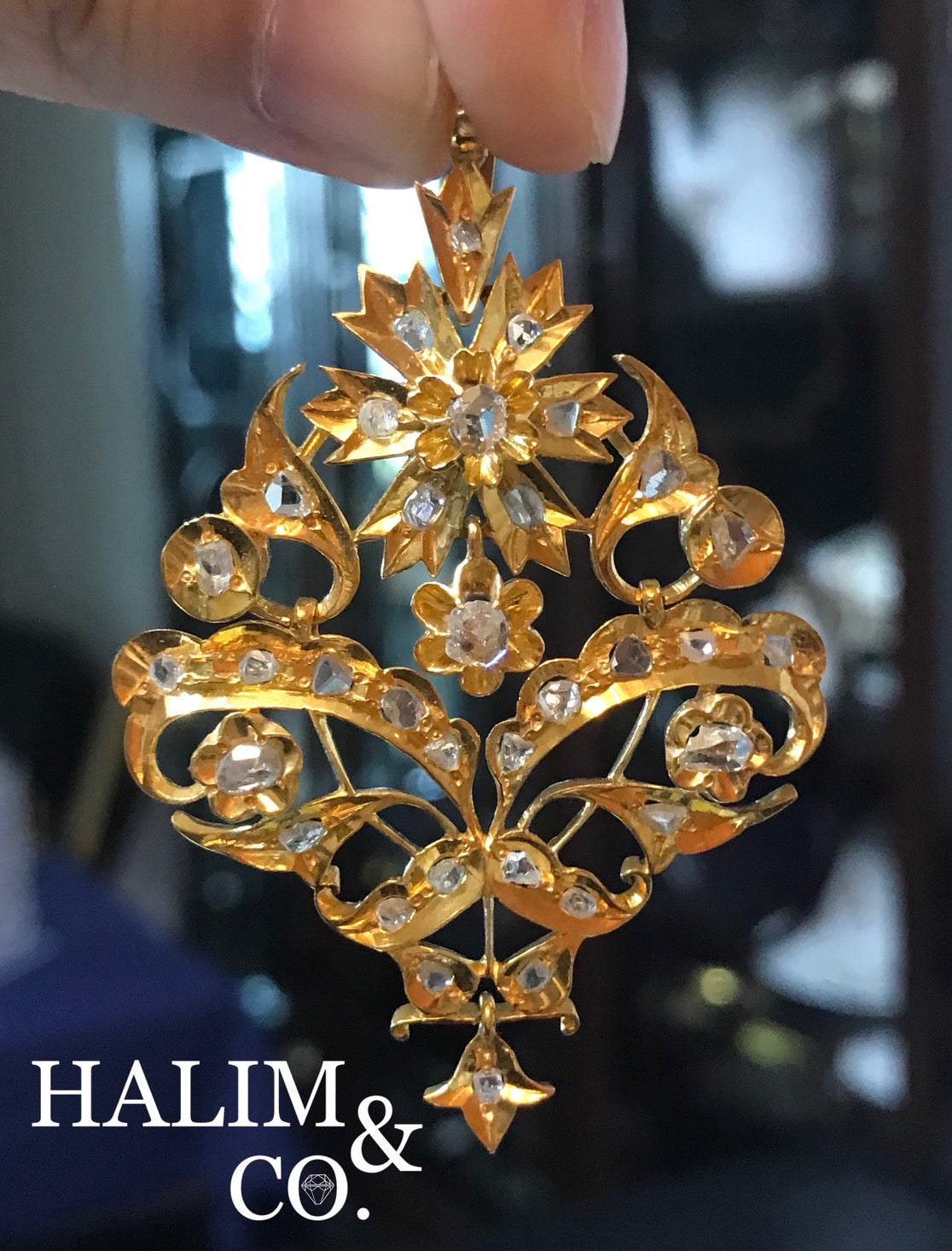Antique Polki Diamond Flower Pendant With 14k Gold. Kebaya Jewelry / Peranakan Nyonya Jewelry