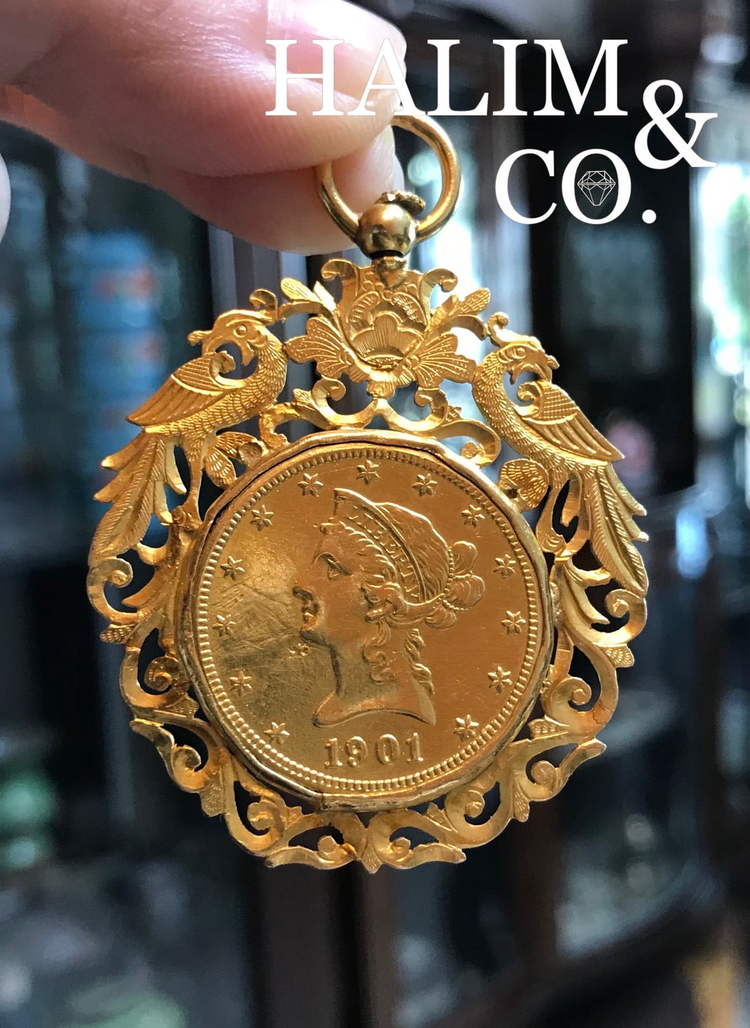 1901 United States 10 dollar Liberty Gold Coin Pendant. Kebaya Jewelry / Peranakan Nyonya Jewelry