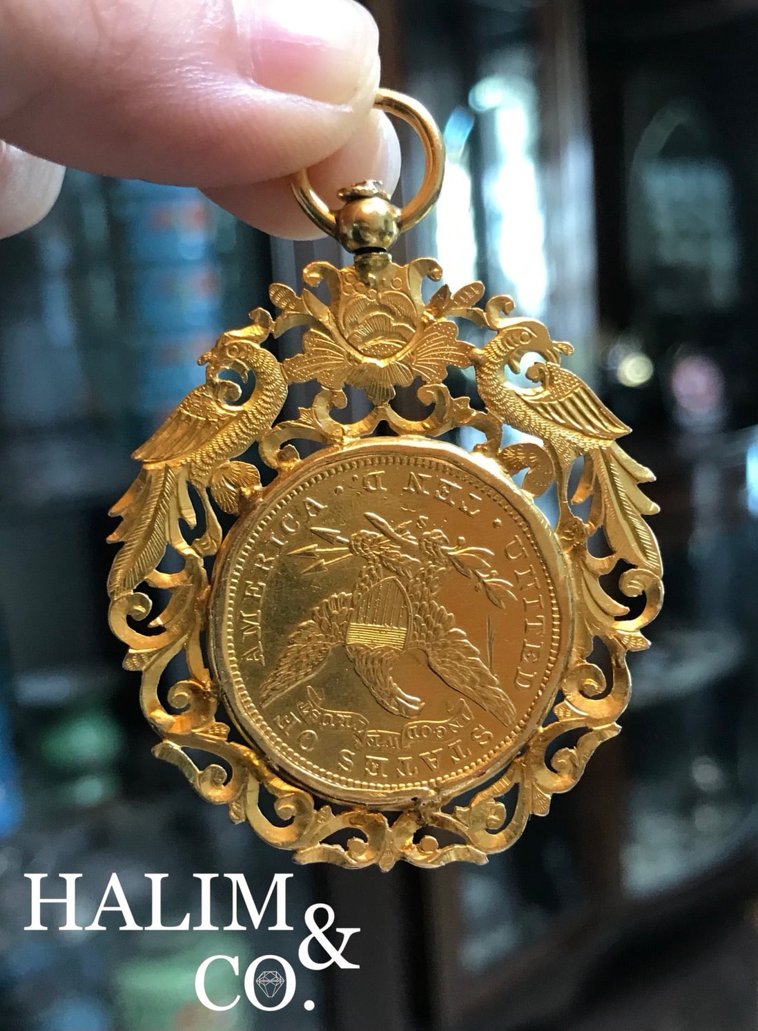 1901 United States 10 dollar Liberty Gold Coin Pendant. Kebaya Jewelry / Peranakan Nyonya Jewelry