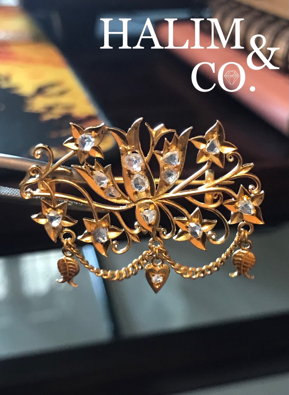 Antique Bird Rose Cut Diamond Brooch With 22k Gold. Kebaya Jewelry / Peranakan Nyonya Jewelry